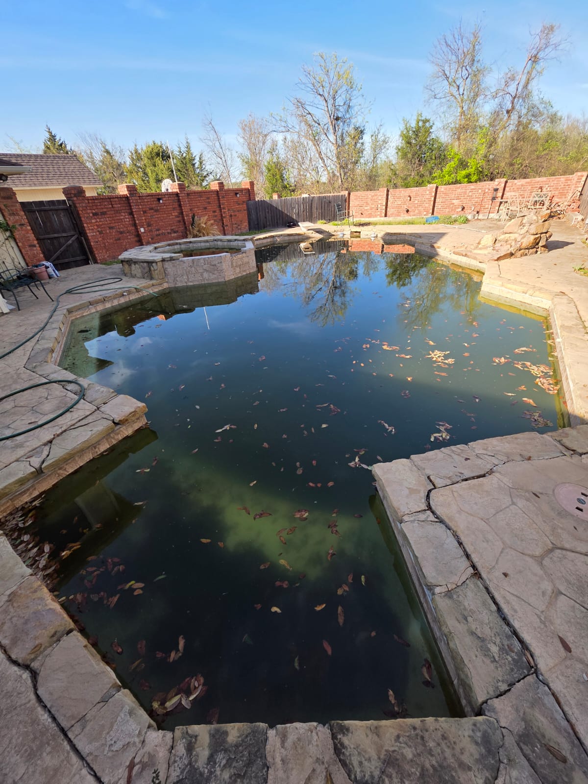 Pool area before algae removal in swimming pools