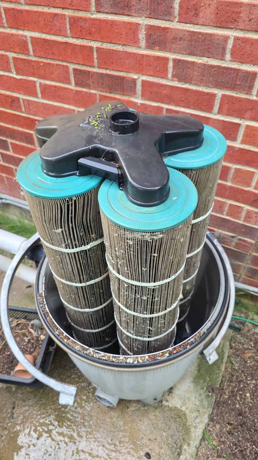 Pool area before pool filter cleaning