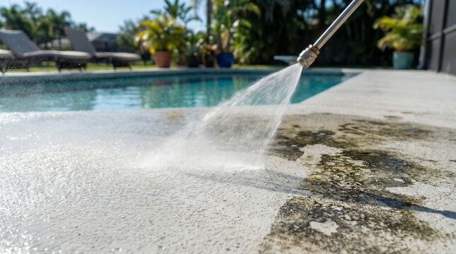 PROFESSIONAL POWER WASHING TO RESTORE YOUR POOL DECK & PATIO. by Aqua Clean Services
